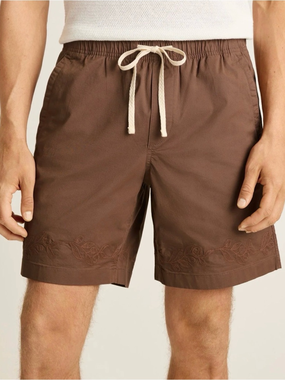 Men's Bonobos Brown Olive Leaf Embroidery Nomad Short size L NWOT